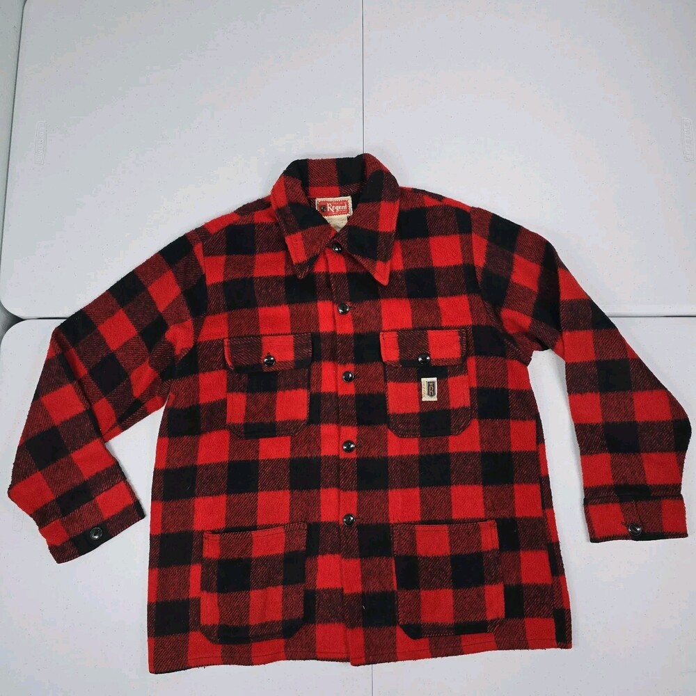 Vintage Regent Jacket/Shirt/Shacket Men L Red 70s Wool Red Plaid Canada Mackinaw